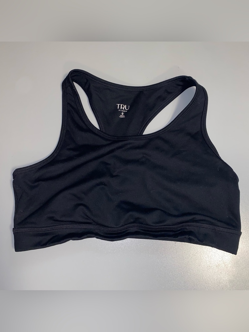 Tru by Torrid Size 0 Black Racerback Sports Bra with Support Band